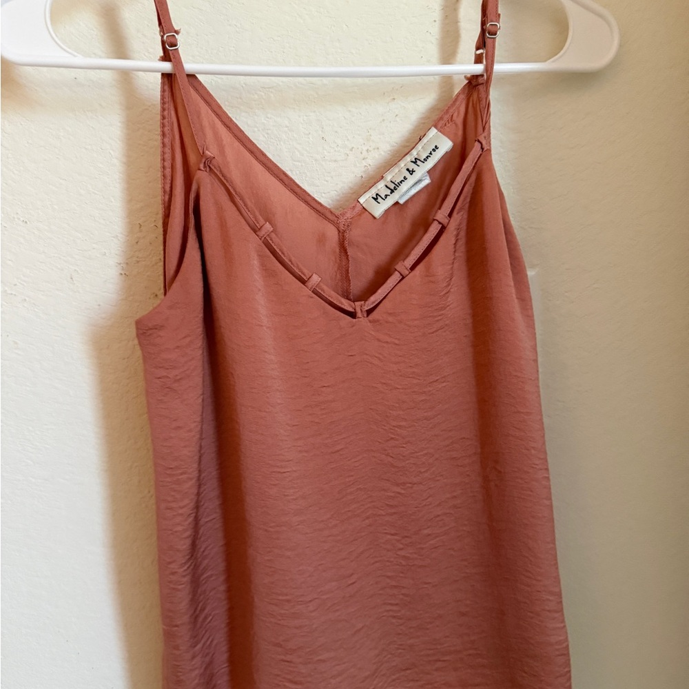 Madewell Pink Clay V-Neck Satin-Look Cami with Adjustable Straps